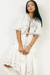 Elvie Peplum Tie Blouse in White