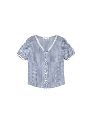 Hallie V-Neck Plaid Cotton Blouse