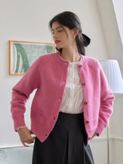 Alicia Round Neck Short 100%Wool Cardigan