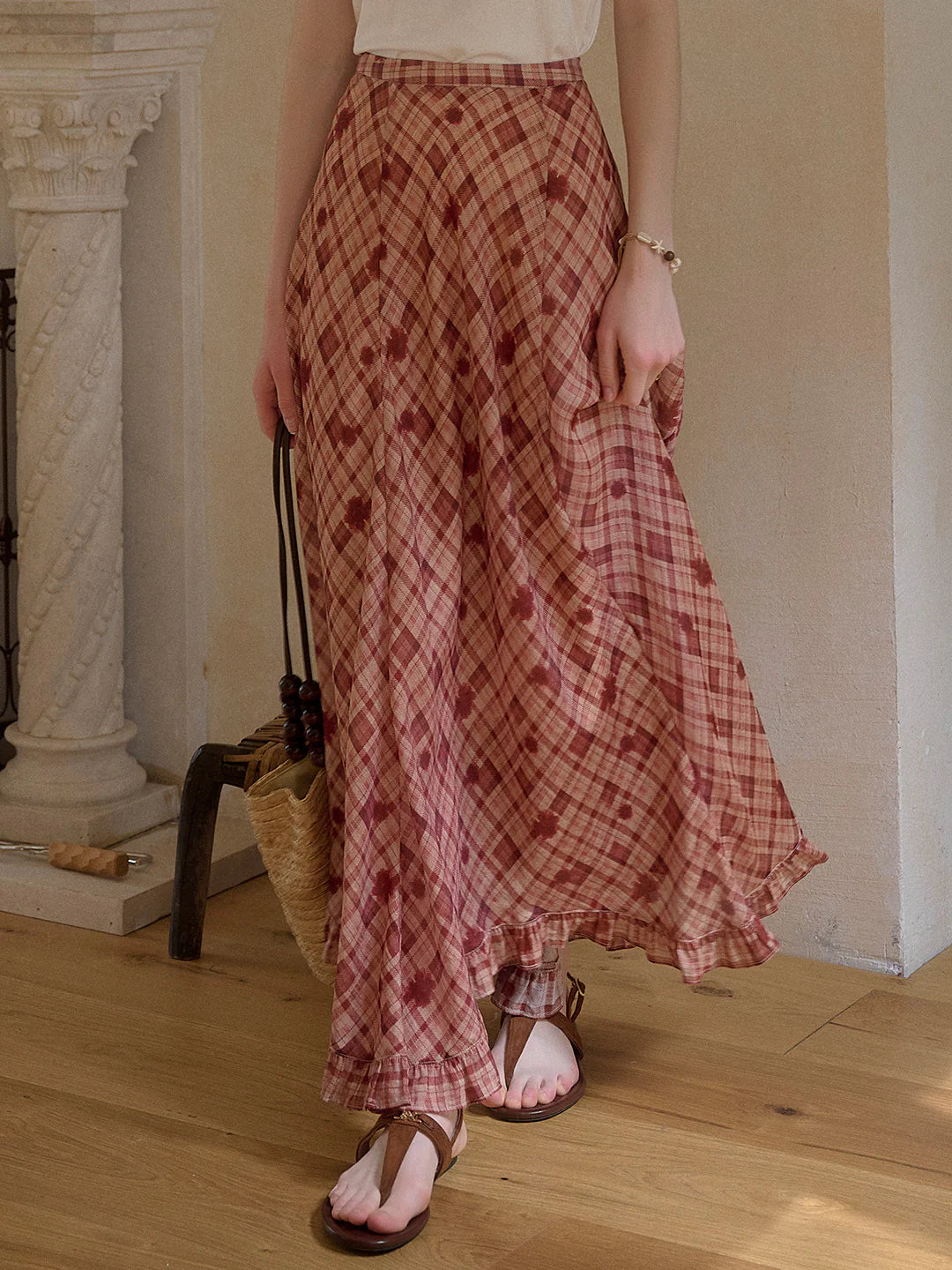 Elena Wave Edge Plaid Skirt