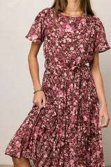 Mary Anne Floral Midi Dress in Brown