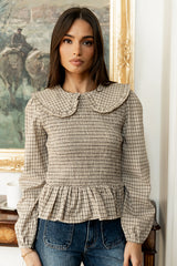 Kristy Smocked Blouse in Beige