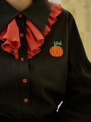 Emryn Contrast Panels Pumpkin Halloween Shirt