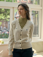 Vivian V-Neck Contrasting Embroidery Cardigan