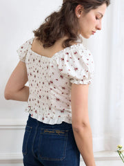 Nia Ditsy Floral Print Ruched Bust Frill Trim Blouse