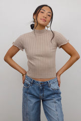 Amara Ribbed Top in Taupe