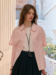 Eden Lapel Embroidery Striped Top