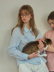 Keira Lapel Embroidery Shirt - Blue