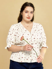 Plus Size Rosalina V-Neck Puff Sleeve Shirt