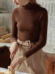 Amber Seam-Free Brown Turtleneck Knitted Top
