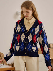Jolene Argyle Patterned Dark Blue Knit Cardigan