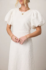 Henry Textured Midi Dress in White