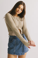 Mallory Button Front Top in Taupe