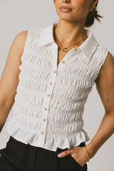 Russel Smocked Button Up in White