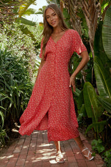 Ember Floral Midi Dress in Red