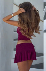 Break The Limits Shirred Mini Skirt Berry