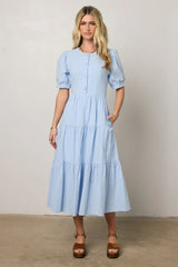 Finey Button Front Maxi Dress in Blue