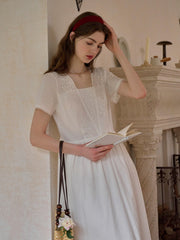 May Square Neck Embroidery 100% Cotton Dress