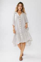 Theo Striped Midi Dress in Grey