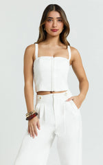 White Straight Neck Hook and Eye Corset Top