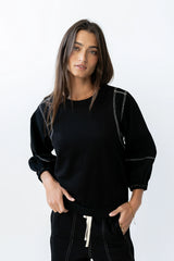 Malinda Mixed Media Top in Black