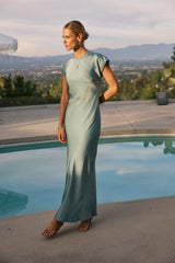 Hannah Satin Maxi Dress in Teal