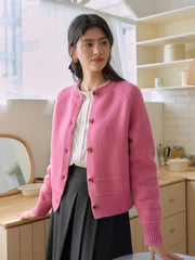 Alicia Round Neck Short 100%Wool Cardigan
