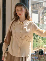 Keira Lapel Embroidery Shirt - Yellow