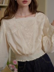 Oakley Square Neck Embroidery 100% Cotton Blouse