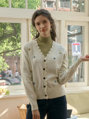 Vivian V-Neck Contrasting Embroidery Cardigan