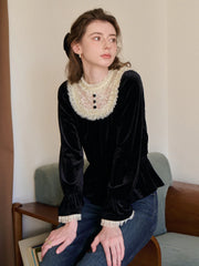 Elodie Lace Collar Velvet Blouse