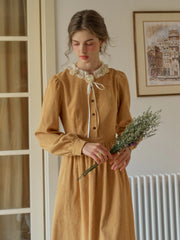 Amiri Romantic 3D Crochet Flowers Trimmed Corduroy Dress