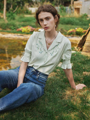 Alicia Floral Embroidery V-Neck Blouse