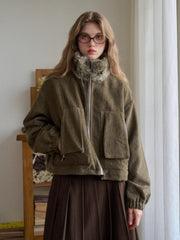 Jayleen Stand Collar Faux Fur Jacket