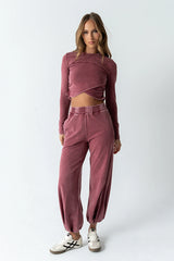 Kassie Crossover Crop Top in Berry