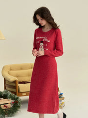 Natalie Round Neck Snowman Wool Dress