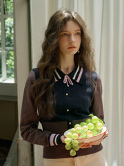 Dahlia Clashing Colours Doll Neck Bowknot Pullover Sweater