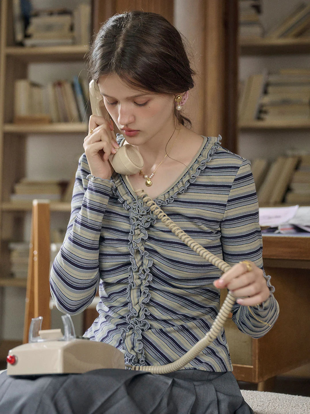 Imara V-Neck Ruffles Stripes Top