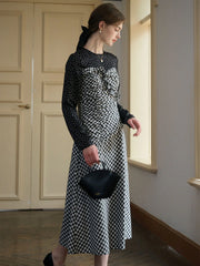 Amara Classic Round Neck Patchwork Plaid Dress