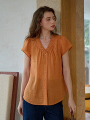 Angela V-Neck 100% Ramie Blouse