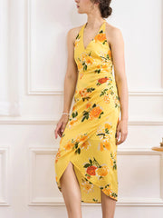 Zelda Printed V Neck Halter Dress