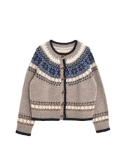 Elyse Round Neck Fair Isle 100% Wool Cardigan