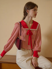 Liberty Navy Collar Contrasting Bow Heartcore Blouse