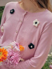 Amabel Round Neck Flower Cardigan