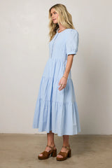 Finey Button Front Maxi Dress in Blue