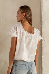 Hadley Embroidered Blouse in Cream