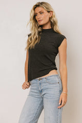 Sunny Mock Neck Top in Charcoal