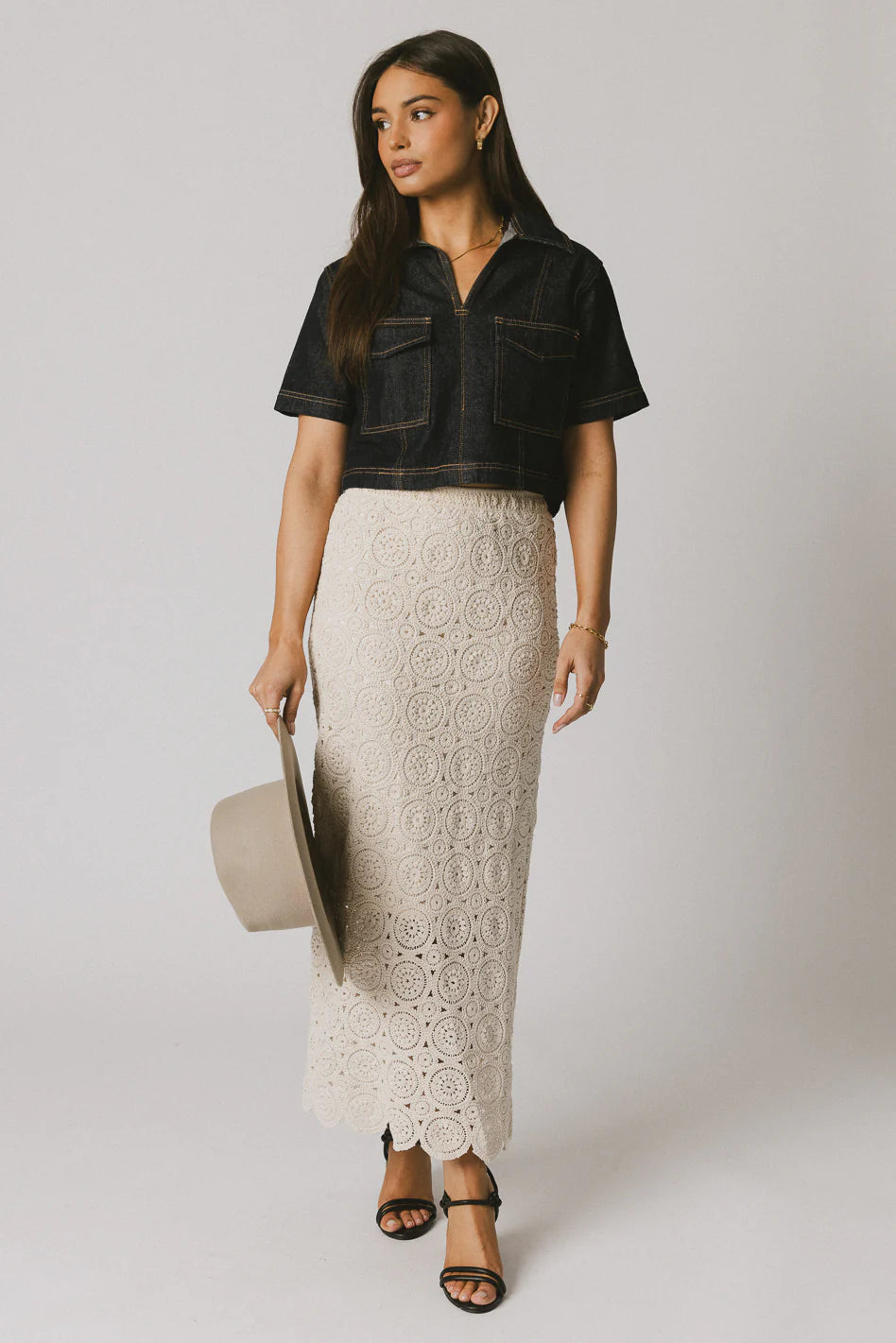Farris Denim Collared Top in Dark Wash