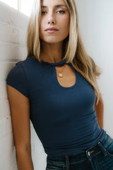 Leslie Cutout Top in Navy