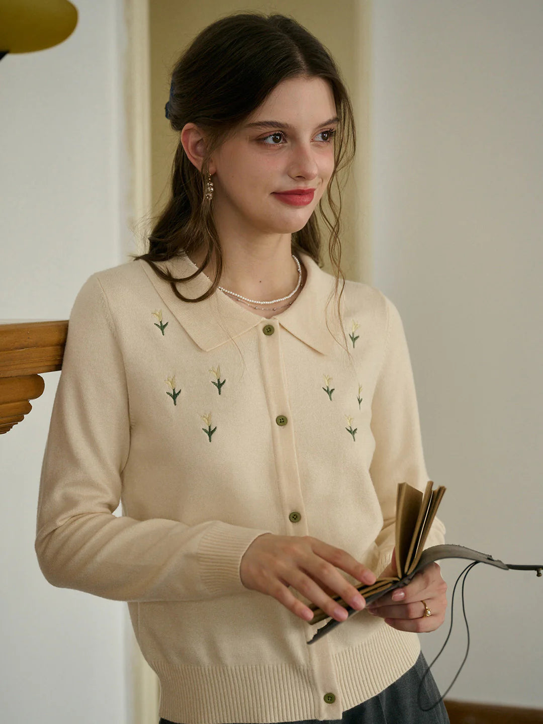 Skyla Round Neck Embroidery Cardigan